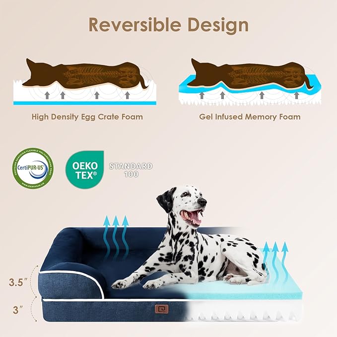 EHEYCIGA Orthopedic Extra Large Dog Bed, Waterproof Washable XL Pet Bed 44" | Non-Slip Bottom and Egg-Crate Memory Foam Big Dog Couch Bed with Washable Removable Cover, Navy, 44Inch - Image 2