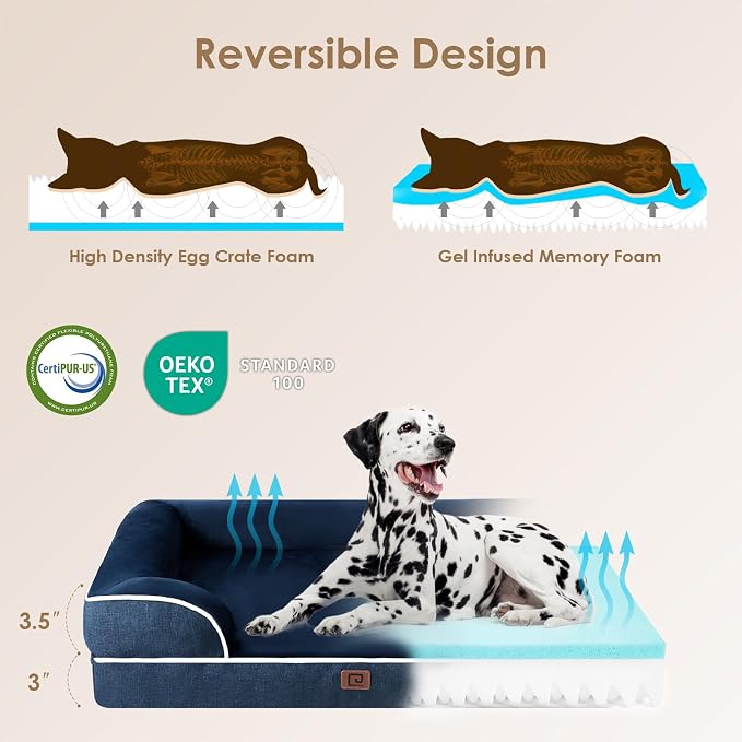 EHEYCIGA Orthopedic Dog Beds Large Sized Dog, Waterproof Washable Pet Bed | Non-Slip Bottom and Egg-Crate Memory Foam XL Dog Couch Bed with Washable Removable Cover, Navy - Image 2