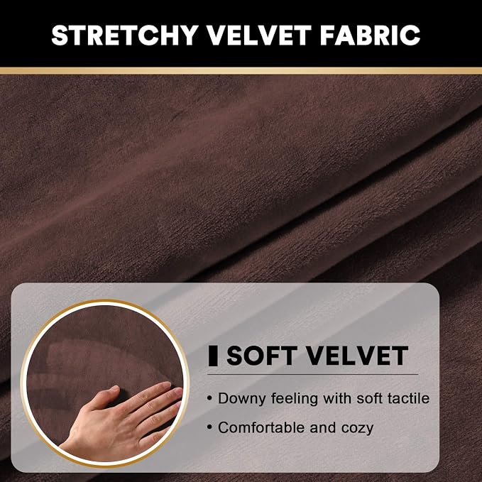 PrinceDeco Brown Furniture Cover, 2 Pcs Velvet Stretch Sofa Cushion Covers for Individual Cushions, Pet Friendly, Stay in Place, Machine Washable - Image 4