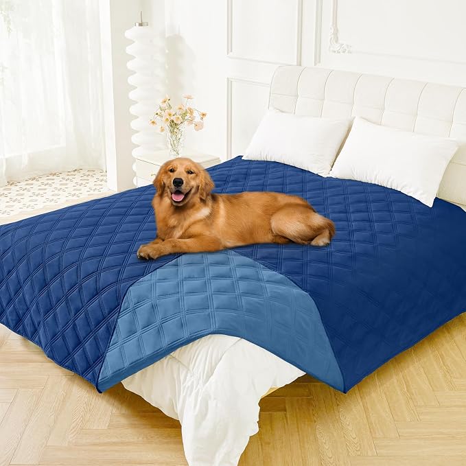 Smiry Waterproof Dog Bed Cover Blanket 82x102, Soft Reversible Pet Blanket, Washable Leakproof Cats Dogs Couch Cover for Sofa, Couch, Furniture, Navy/Blue by Smiry