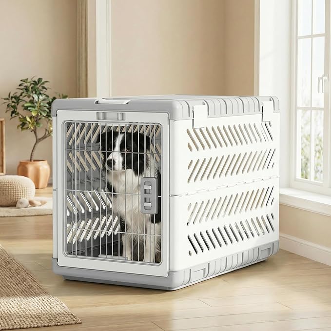 Collapsible Dog Crate for Large/Medium Dogs - 36" L Foldable Dog Cage No-Tool Assembly, Travel Dog Crate with 2 Wheels - Easy to Carry, Space-Saving, Indoor Outdoor Use