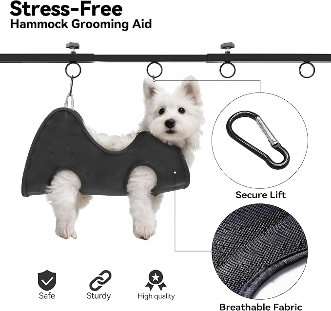 Dog Grooming Arm for Table, 42" H, 27-39" W with Hammock & 2 No-Sit Loops | Adujustable, Heavy Duty, Portable Pet Grooming Station with clamp for Nail Trimming, Cats & Dogs at Home - Image 3