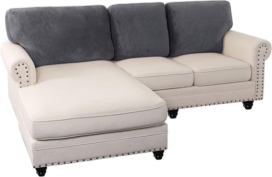 PrinceDeco Sectional Couch Covers Velvet Cushion Covers for Sectional Couch Cushion Covers for Sectional Sofa Separate Sectional Sofa Slipcovers Washable(1 Chaise Back+ 2 Sofa Back,Grey) by PrinceDeco