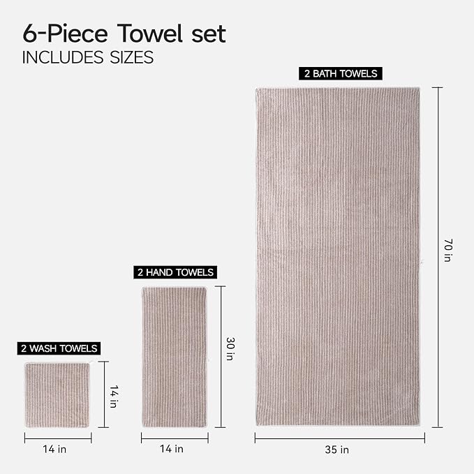 REDKISS 6-Piece Microfiber Bath Towel Set, Ultra Soft, Highly Absorbent & Quick Dry, 35x70 Inch Oversized, Taupe Towels for Bathroom, Spa, Gym, 2 Bath 2 Hand 2 Washcloths - Image 3