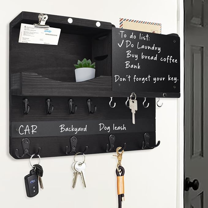 Key Holder for Wall Mount with Shelf and Mail Organizer, Key and Mail Holder with 16 Hooks, Farmhouse Entryway Organizer, Home Decor Rack (Pine Wood, Black) - Image 9