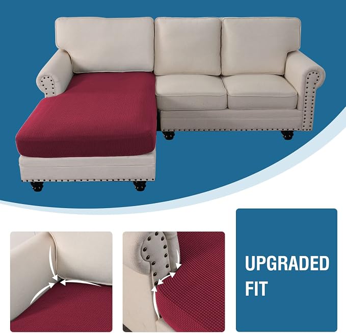 H.VERSAILTEX Sectional Couch Covers 1 Piece Chaise Slipcover L Shape Separate Cushion Couch Cover for Both Left/Right Sectional Couch (Seat Only: 1 Chaises, Burgundy) - Image 6