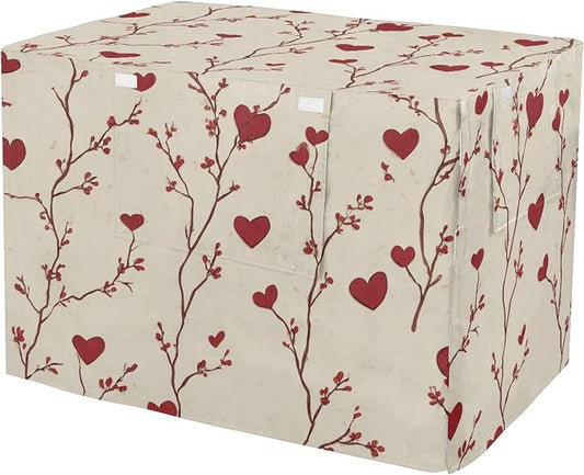 Dog Crate Cover Kennel Cover for Dog Cages Breathable for Wire Cage Indoor Outdoor Valentine Hearts Floral Beige by QwThum