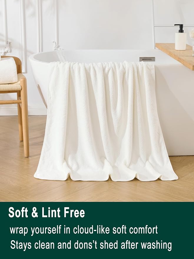 Extra Large Bath Sheet Set 3-Piece, 1 Bath Towel 40x80 Inches, 1 Hand Towel, 1 Washcloth, Soft Absorbent Quick Dry Microfiber Towel for Bathroom Beach Pool Gym Spa, White - Image 4