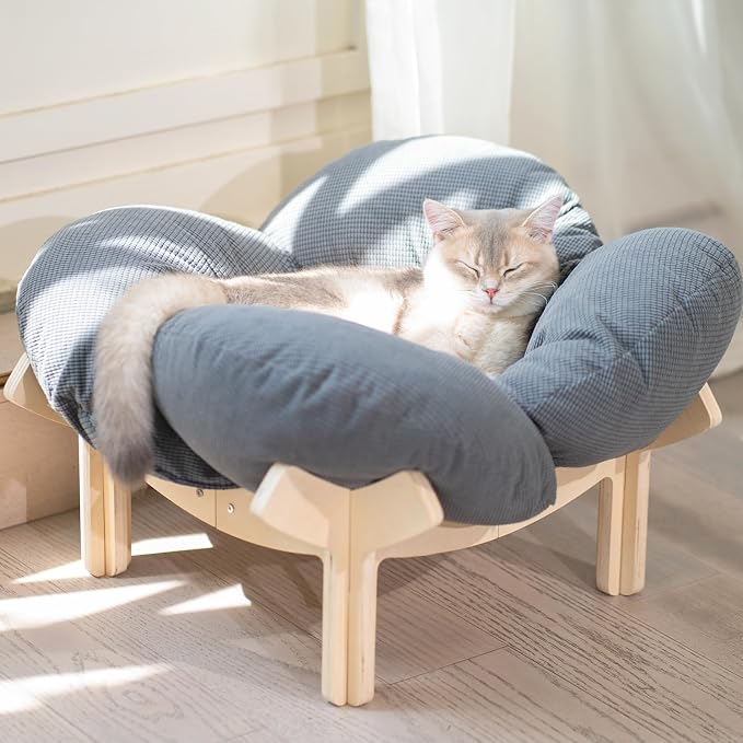 CHEERHOME PETS Elevated Cat Bed Wooden with Cushion Fluffy Pet Couch Sofa for Indoor Cats Raised Kitty Lounge Chair Suitable for Puppy, Cat Furniture(Gray) by CHEERPALS