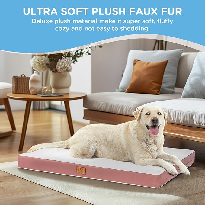 Sunheir Washable Orthopedic Medium Dog Bed, Large Waterproof Dog Crate Bed | Removable Cover, Egg Crate Foam Support, Easy-Clean, Anti-Slip Bottom, Machine Washable Soft Pet Bed Mat for Crate, 30" Pink - Image 4
