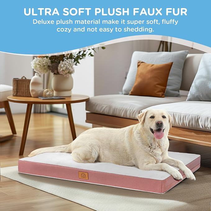 Sunheir Washable Orthopedic XL Dog Bed Extra Large Waterproof Dog Crate Bed | Removable Cover, Egg Crate Foam Support, Easy-Clean, Anti-Slip Bottom, Machine Washable Soft Pet Bed Mat for Crate, 36" Pink - Image 4