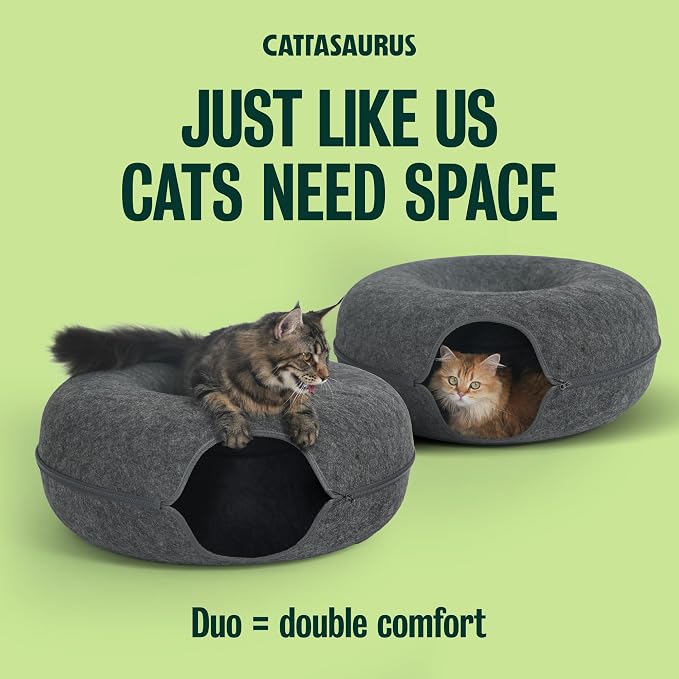 Cattasaurus Peekaboo Cat Cave Duo Jumbo Set, Extra Spacious Cat Donut for Multiple & Large Kitty 15+ lbs, Scratch Detachable Cat Beds for Indoor Cats, Washable Cat Tunnel Bed, Best Kitten Toys - Image 5