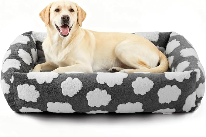 JOEJOY XL Dog Beds Large Sized Dog, Rectangle Washable Orthopedic Pet Bed with Removable Zipper Cover, Cute Soft Calming Puppy Pet Bed with Jacquard Shaggy Plush & Non Skid Bottom by JOEJOY