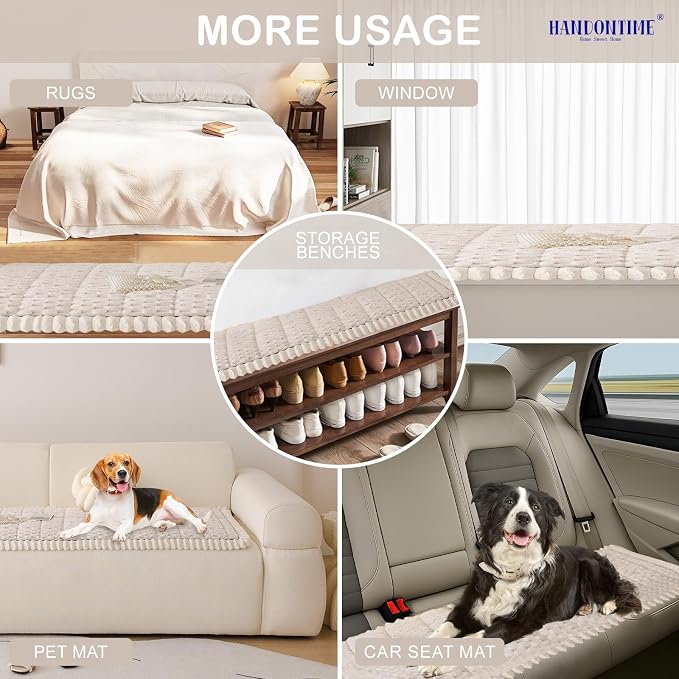 HANDONTIME Pet Couch Cover Fuzzy Sofa Covers for Pets, Couch Covers for Dogs, Washable Dog Sofa Cover Protector, Jacquard Fuzzy Non Slip Cushion Slipcover Pet Friendly (White, 27.6" x 70.9") - Image 6