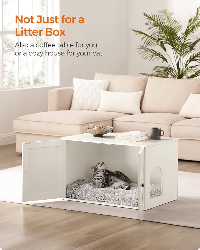 Feandrea Cat Litter Box Enclosure, Litter Box Furniture Hidden with Removable Divider, Indoor Cat House, End Table, 31.5 x 20.9 x 19.7 Inches, White UPCL002W01 - Image 3