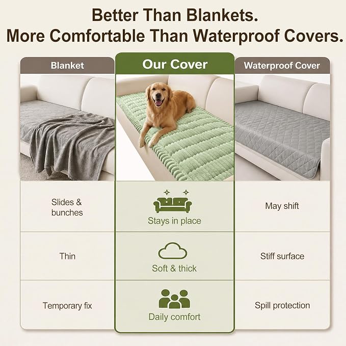 decorUhome Couch Cover for Dogs, Non Slip Fuzzy Thick Pet Sofa Protector | Pet Friendly, Machine Washable, Fits 3-Cushion Sofa, Protects Against Pet Hair & Daily Messes, Green, 27.6" x 82.7" - Image 7