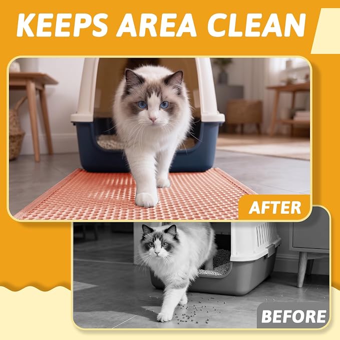 Pieviev Cat Litter Mat, Double-Layer Waterproof Design, 24" x 15" Coral Red | Honeycomb Litter Box Mat Catches Scattered Particles to Stop Tracking, Urineproof Base protects Floors, Easy to Clean - Image 5