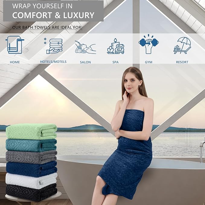 Bath Towel Set of 4 Extra Large Bath Sheet 35"x70" Oversized Bath Towel Soft Microfiber Bathroom Towel for Adults Highly Absorbent Quick Dry Towel Set for Bathroom,Hotel,Shower Towel Bath Sheet Navy - Image 4