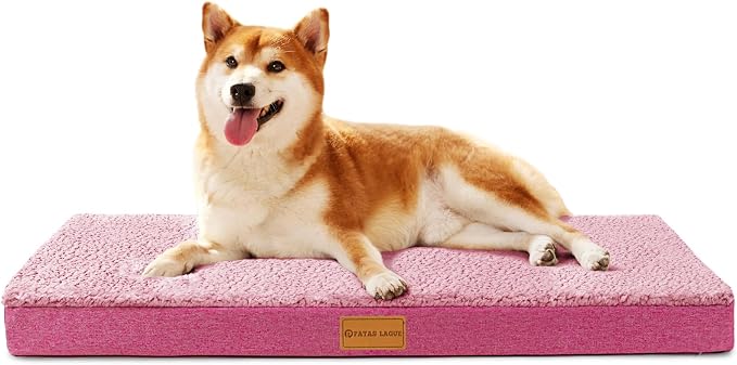 Patas Lague Orthopedic Dog Bed Large Sized Dog 36''X24'',Soft Waterproof Egg Crate Foam Medium Pet Crate Beds Mat with Removable Washable Cover and Non-Slip Bottom, Pink by PatasLague