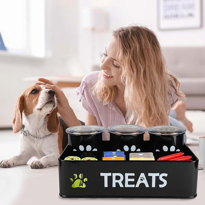 28oz Metal Dog Treat Container Set of 3,Dog Treat Jars with Airtight Lids,Cat Treat Jar,Dog Treat Canister for Countertop,Coated Galvanized Steel Dog Treats Station-Black - Image 6