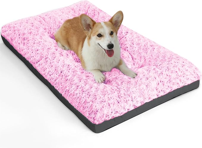POCBLUE Dog Bed Medium Sized Dog, Washable Plush Pet Bed for Crate, Anti-Slip Pet Mat for Cages, Comfy Crate Pad for Outdoor/Indoor/Car Use, Soft Kennel Pad for Dogs Up to 40 lbs, 29"x19", Pink by POCBLUE