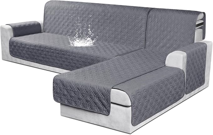 VANSOFY Sectional Couch Covers 100% Waterproof L Shaped Sofa Slipcover 3pcs Reversible Chaise Lounge Cover for Sectional Sofa Furniture Protector Cover for Pets Dog Cat(Large, Dark Gray) by VANSOFYFURNITURECOVERS