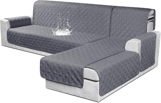 VANSOFY Sectional Couch Covers 100% Waterproof L Shaped Sofa Slipcover 3pcs Reversible Chaise Lounge Cover for Sectional Sofa Furniture Protector Cover for Pets Dog Cat(Large, Dark Gray) by VANSOFYFURNITURECOVERS
