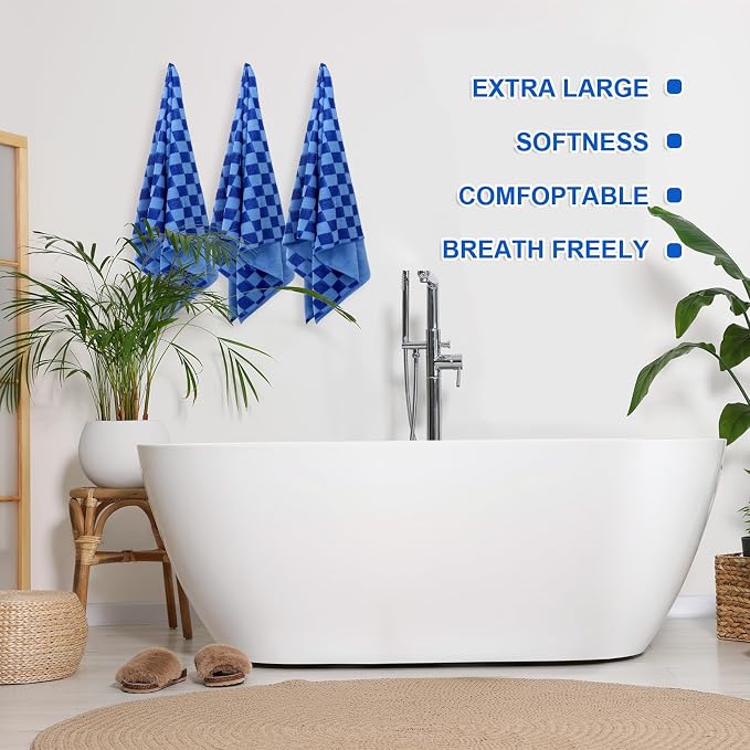 EBOOT 10 Pack Oversized Beach Towel Set Extra Large Pool Towels Microfiber Quick Dry Swim Blanket for Adult Women Men Face Hand Body Bath Travel Pool(Navy Blue,28 x 59 Inch,Classic Plaid) - Image 5