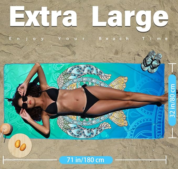 Widdonen Microfiber Beach Towel,Compact 2 Pack-71x32 Inch with Bag Travel | Extra Large,Lightweight,Thin,Sand Free,Quick Dry,Absorbent.Packable for Camping,Swim,Pool,Bath,Picnic,Cruise Essentials Gift - Image 3