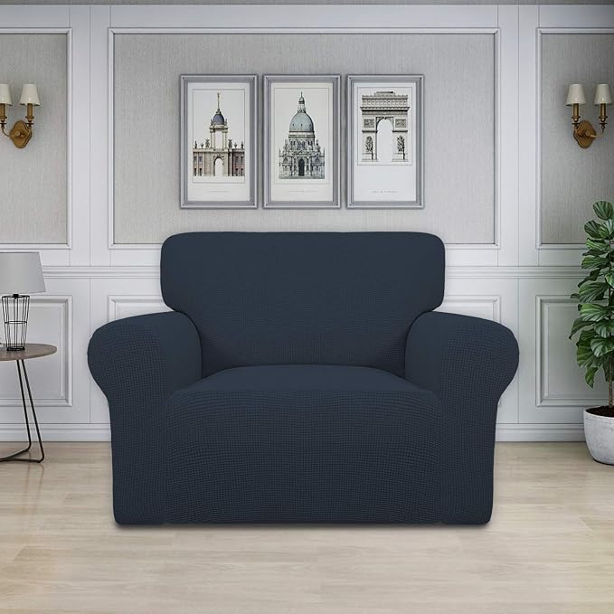 Easy-Going Stretch Oversized Chair Slipcover with Arm Washable Dark Blue | 1-Piece Large chair covers armchair Furniture Protector for Living Room chair and a half cover Soft For Kids, Pet. - Image 2