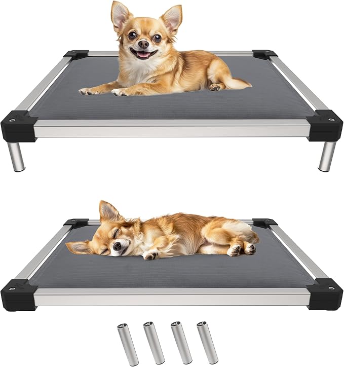 FXW TitanNest Chew-Proof Elevated Dog Bed, Raised Cot for Indoor/Outdoor/Camping Use, Durable & Washable Padded Pet Bed for Toy Dogs, 24.0" L x 20.0" W x 4.1" H, Gray by FXW