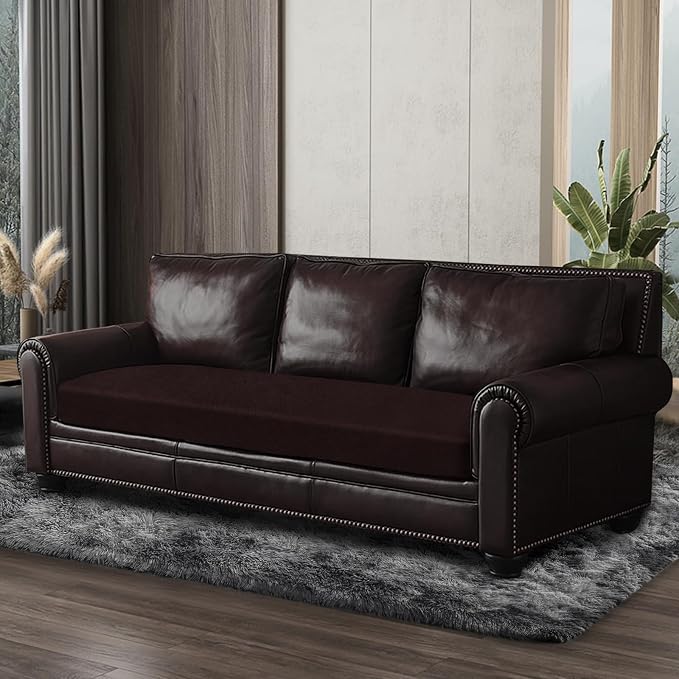 ANARACHON Leather Look Couch Cushion Covers Sofa Seat Slipcovers Sets Couches Furniture Protector for Sectional Armchair Loveseat Pets Kids Stretch Spandex Fabric (1 Cushion Sofa, Chocolate) - Image 2