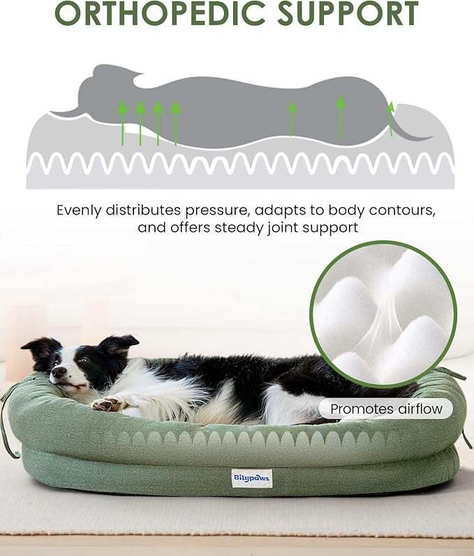 Orthopedic Dog Bed for Large Dogs, Pet Sofa, Large, Calliste Green | Orthopedic egg crate foam, 4-sided bolster support, anti-slip bottom, pet sofa bed for large dogs - Image 4