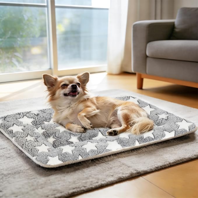 Mora Pets Dog Bed Crate Pad Ultra Soft Pet Bed with Cute Star Print Washable Crate Mat for Large Medium Small Dogs Reversible Fleece Dog Crate Kennel Mat Cat Bed Liner 22-Inch Grey - Image 6