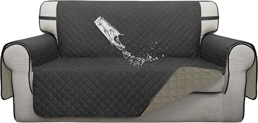 ISSUNTEX Double Protection 100% Waterproof Loveseat Sofa Covers for Living Room, Couch Covers for 2 Cushion Couch Sofa, Reversible Furniture Protector Sofa Cover for Dogs (Loveseat, Dark Gray/Beige) by ISSUNTEX