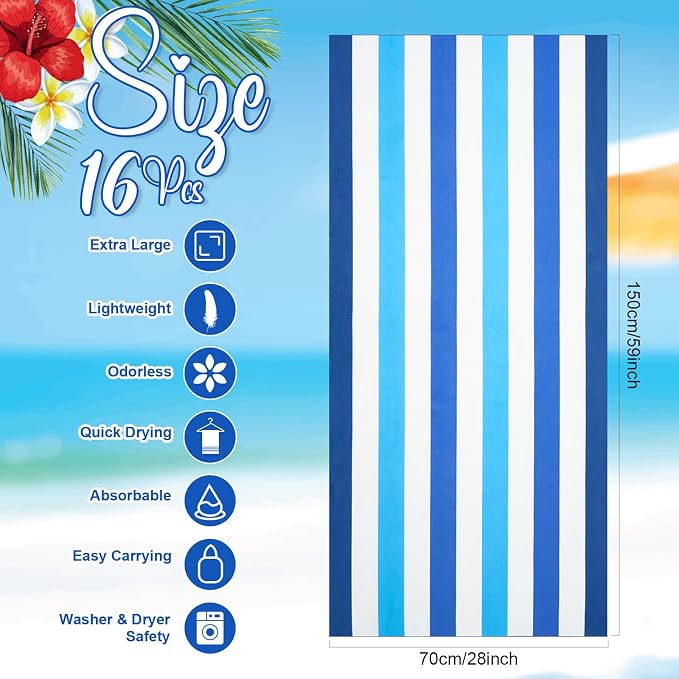 Redbaker 16 Packs 59 x 28 inches Oversized Vertical Stripe Beach Towel Bulk Extra Large Pool Towels Set Microfiber Quick Dry Swim Towel Blanket for Women Men Adult Bath Travel(Gradient Color) - Image 2