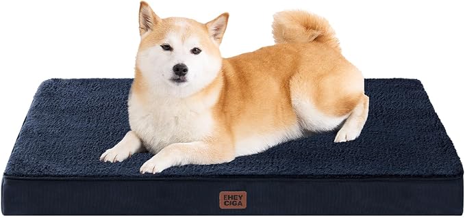 EHEYCIGA Orthopedic Dog Bed Large with Removable Washable Cover, 36IN Navy | Egg Crate Foam Support, Durable Oxford fabric, Non-Slip Bottom, Machine Washable, Soft Waterproof Plush Pet Bed Mat For Crate by EHEYCIGA