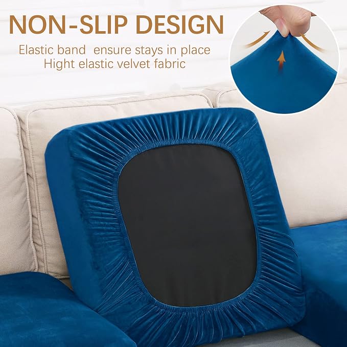 hyha Velvet Couch Cushion Covers, Sofa Covers for 2 Cushion Couch Washable | Soft Plush Sofa Slipcover, Elastic Bottom, Non-Slip Wear Resistant Furniture Protector, Ideal For Pets & Kids, 2 Pcs - Image 2