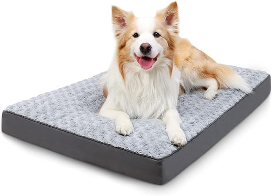 KSIIA Washable Dog Crate Bed Waterproof for Large Dogs,35x22 in,Light Gray | 3in egg crate foam,orthopedic support,Soft rose velvet,3ply waterproof fabric,removable cover,anti-slip base,washable by KSIIAPetProducts