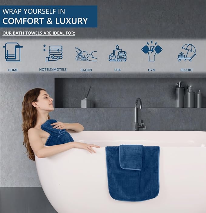 Extra Large Bath Sheet Set of 4,Ultra Soft Fluffy Towel,35”x 70”Oversized Bath Towel Set,Premium Microfiber Bathroom Towel Set Highly Absorbent Quick Dry Shower Towel for Bathroom,Hotel,Spa (Navy) - Image 6
