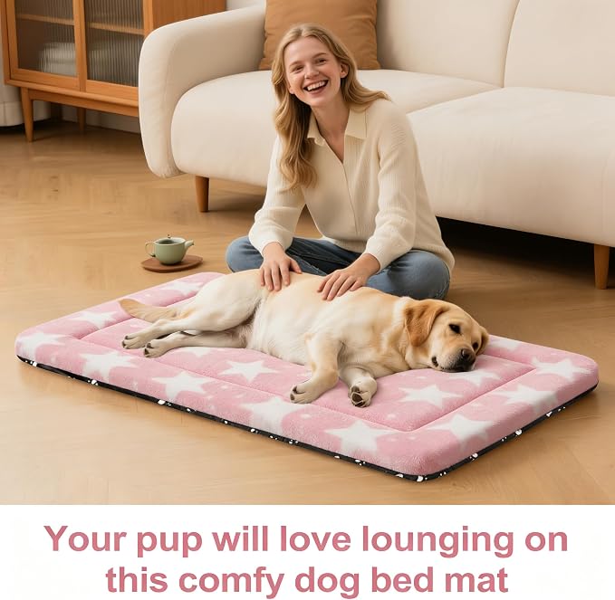 Dog Bed Mat, Reversible Crate Pad & Durable Dog Bed - Machine Washable Kennel Mat with Ultra Soft for Large Dogs (Big&Small Stars Pink, 35" L*23" W*1.5" Th) - Image 8