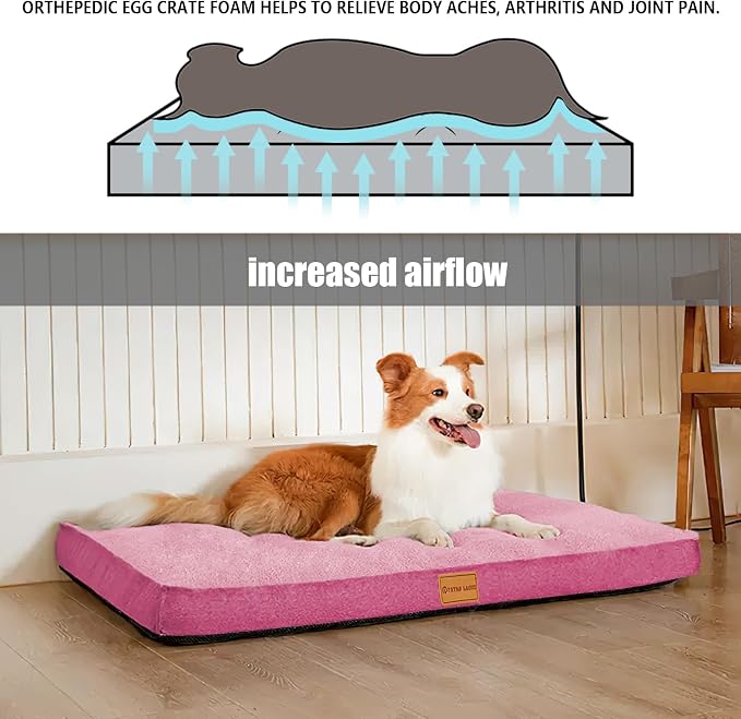 Patas Lague Orthopedic Dog Bed Large Sized Dog 36''X24'',Soft Waterproof Egg Crate Foam Medium Pet Crate Beds Mat with Removable Washable Cover and Non-Slip Bottom, Pink - Image 3