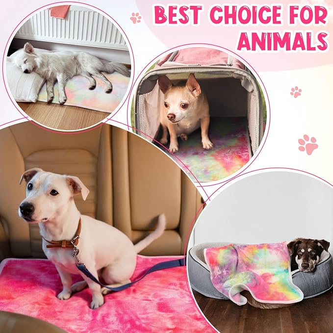 Tatuo 4 Pack Fleece Dog Blankets for Puppy Cats Multi-Size Sleep Mat for Pet Guinea Pig Soft Washable Crate Bed Puppy Teething Toys Print Pattern Warm Blanket Indoor(Pastel,24 x 16 Inch,Tie Dye) - Image 4