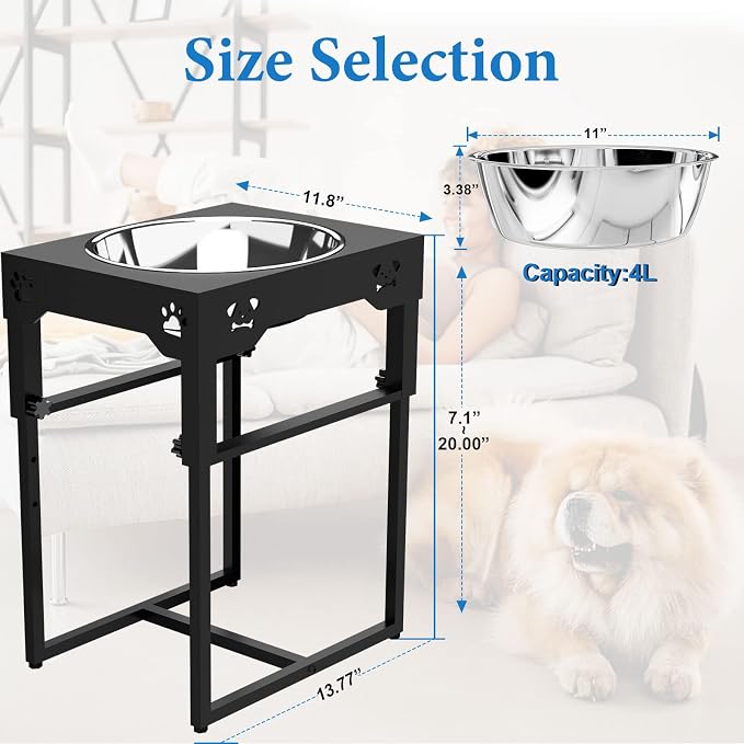 Raised Dog Bowl for Large Dogs,Elevated Dog Bowls Steel Dog Bowls for Food & Water (DB05-BLACK, 20inch 4L) - Image 6