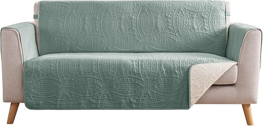 Sage Blue Loveseat Covers for 2 Cushion Couch, Water Repellent Slip Covers for Sofa, Washable Love Seat Quilted Couch Covers, Pet Friendly Loveseat Slipcovers (Loveseat 48", Sage Blue) by Pamhaven