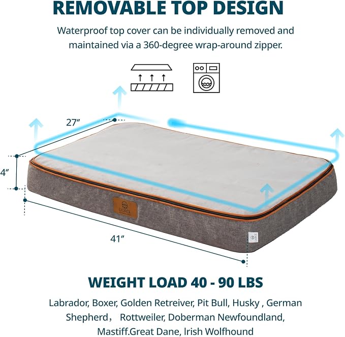 LIORCE Memory Foam XL Dog Bed - 4” Thick Orthopedic Beds for Extra Large Dogs - Waterproof Dog Bed with Removable Washable Cover & Wrap-Around Zipper - Ultimate Comfort and Easy Maintenance - Image 5