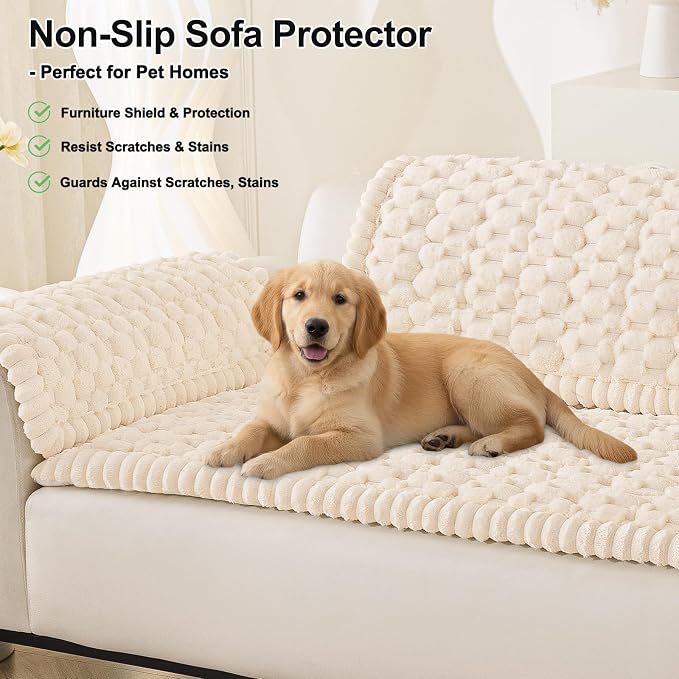 Smiry Non Slip Couch Covers for Dogs, Scratch Resistant Pet Sofa Protector | Machine Washable Soft Fuzzy Thick Furniture Cover for Sofa Loveseat Sectional Large Dogs, Cream, 35.4" x 88" - Image 10