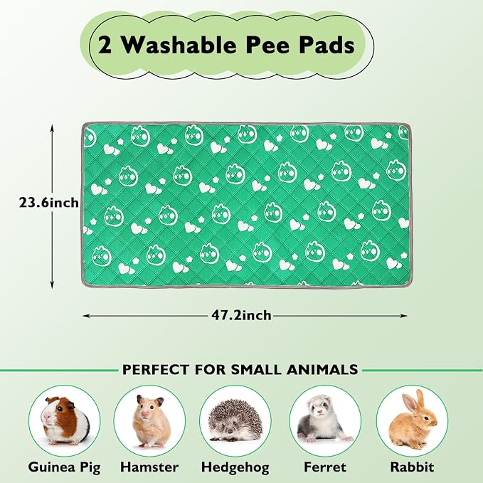 2 Pack Guinea Pig Bedding - Washable Guinea Pig Liner for Midwest Cage, Waterproof Reusable & Anti Slip Pee Pads Super Absorbent Mats for Small Animals Rabbit Hamster Rat (Green, 48 x 24 Inch) - Image 2
