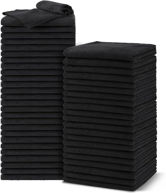 UNIMADE Salon Towels 48 Pack, Microfiber Barber Towel Bulk,(16x29 inches) Fast Drying Hair Towels Super Soft Black Hnad Towels for Gym, Salon, Bath, Spa Use and Home Hair Care(Not Bleach Proof) | (16x29 inches) Hair-Drying Cloth Super Soft Black Hand C... by Unimade