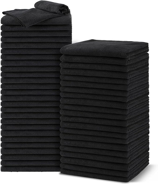 UNIMADE Salon Towels 48 Pack, Microfiber Barber Towel Bulk,(16x29 inches) Fast Drying Hair Towels Super Soft Black Hnad Towels for Gym, Salon, Bath, Spa Use and Home Hair Care(Not Bleach Proof) | (16x29 inches) Hair-Drying Cloth Super Soft Black Hand C... by Unimade